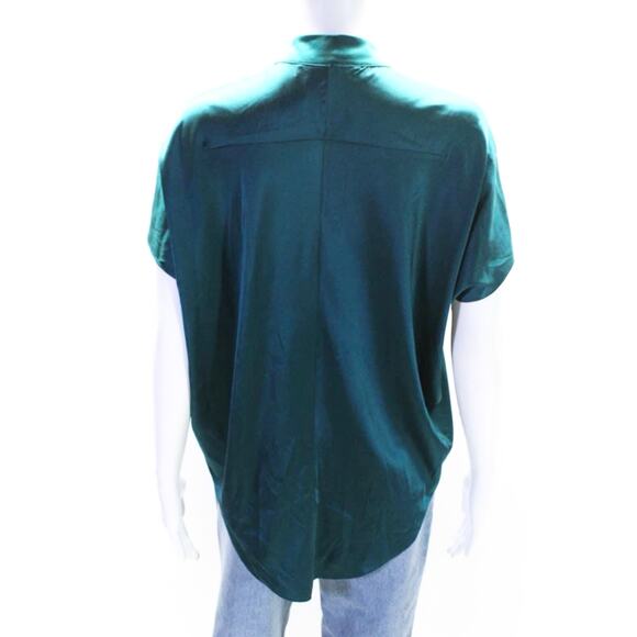 Ramy Brook Silk Satin Emerald Green Oversized Cap Sleeve Blouse S - Picture 3 of 6